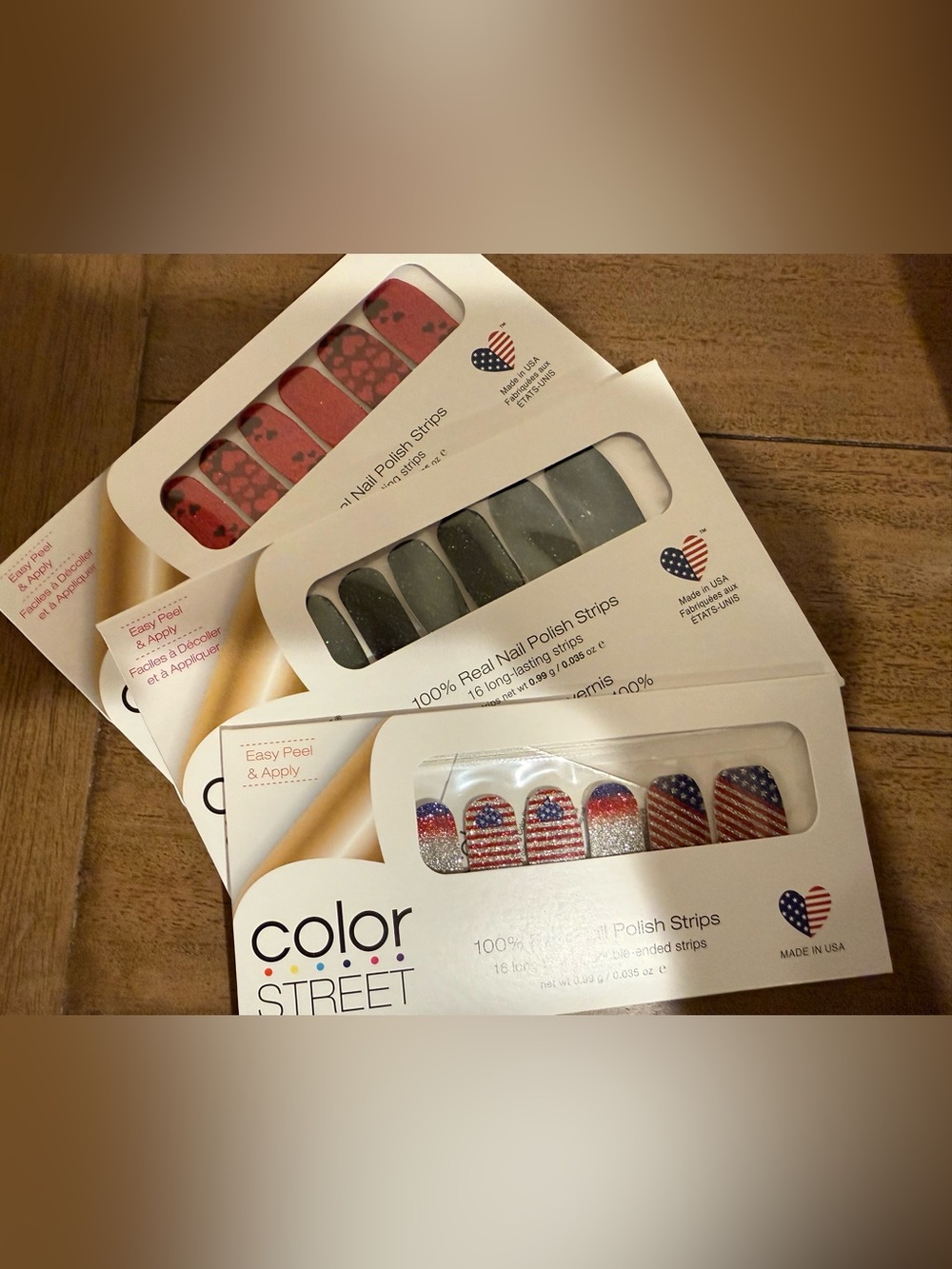 Color Street Press-On Nails – Red Glitter, Green Sparkle & Patriotic Blue Set